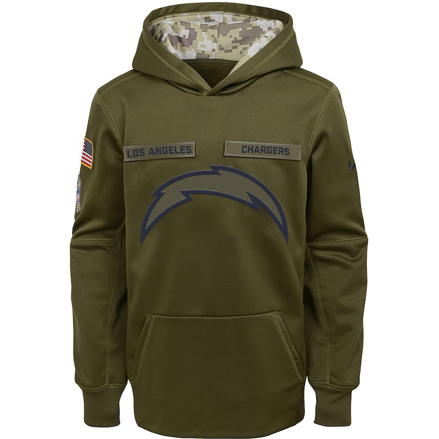 Los Angeles Chargers Nike Youth Salute to Service Pullover Performance Hoodie Green->youth nfl jersey->Youth Jersey